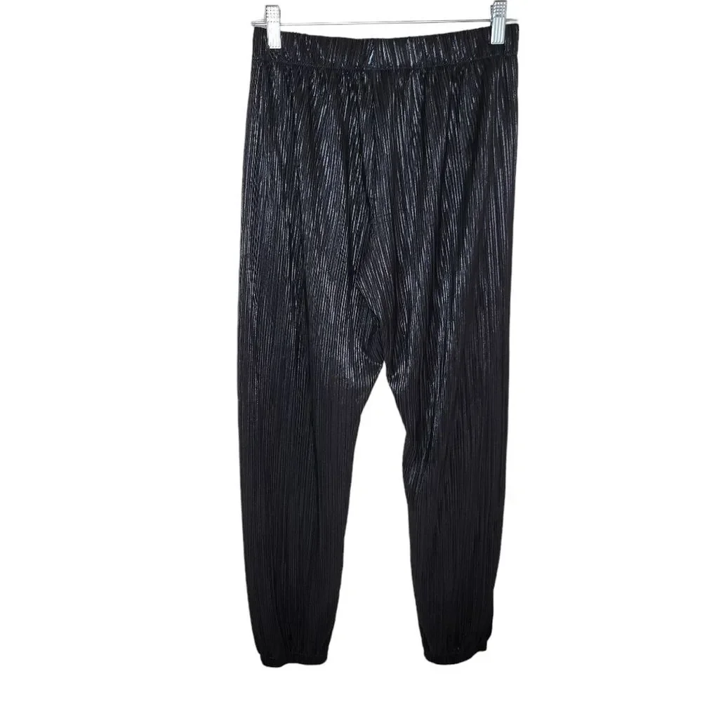 Victoria's Secret Plisse Sleep Pant Jogger Shimmer Shiny Black XS